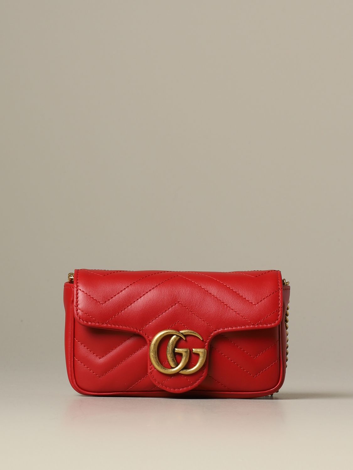 GUCCI: Super mini Marmont bag in leather - Red | Gucci mini bag 476433 ...