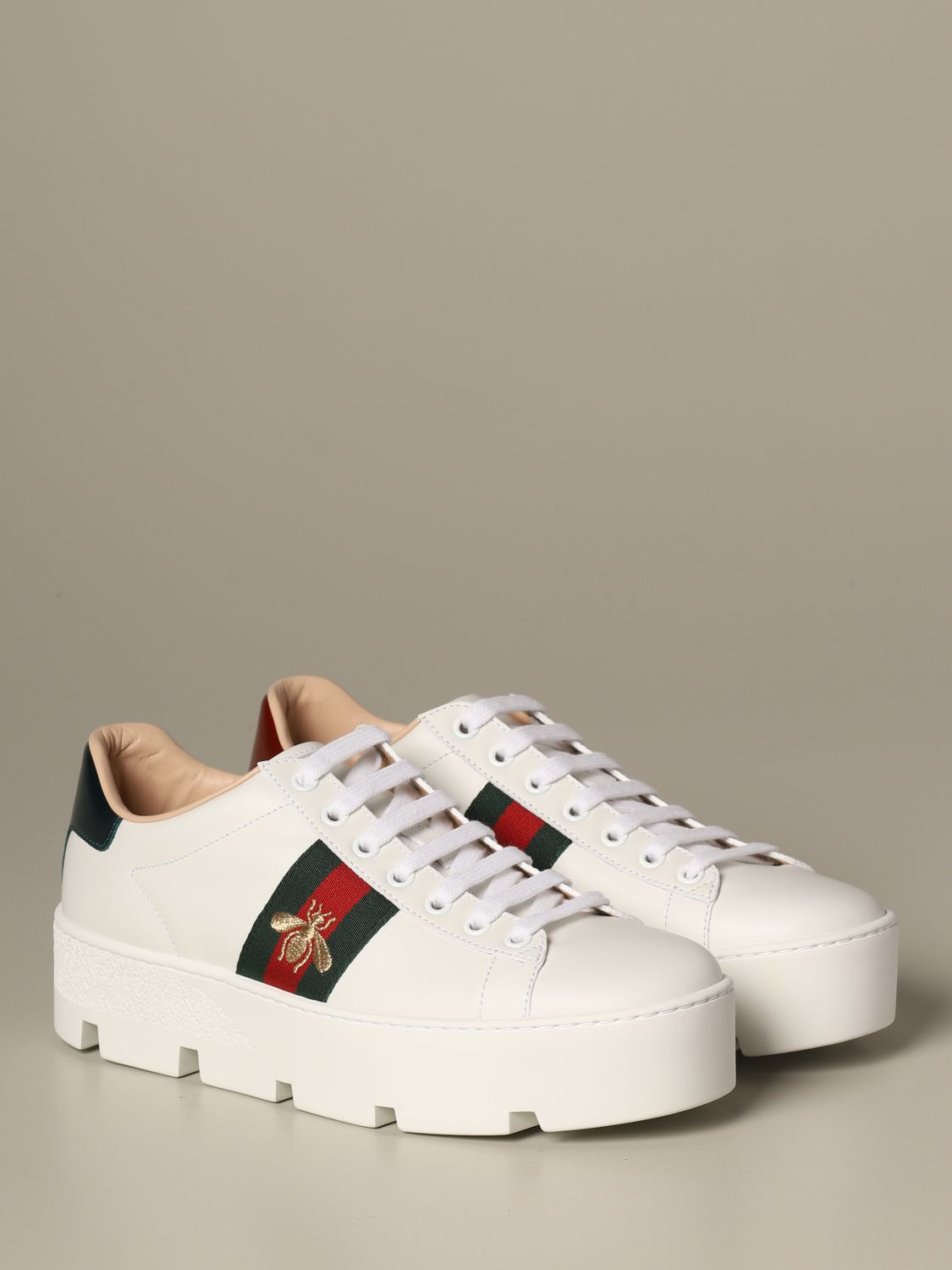 GUCCI: New Ace sneakers in leather with platform sole - White | Gucci ...
