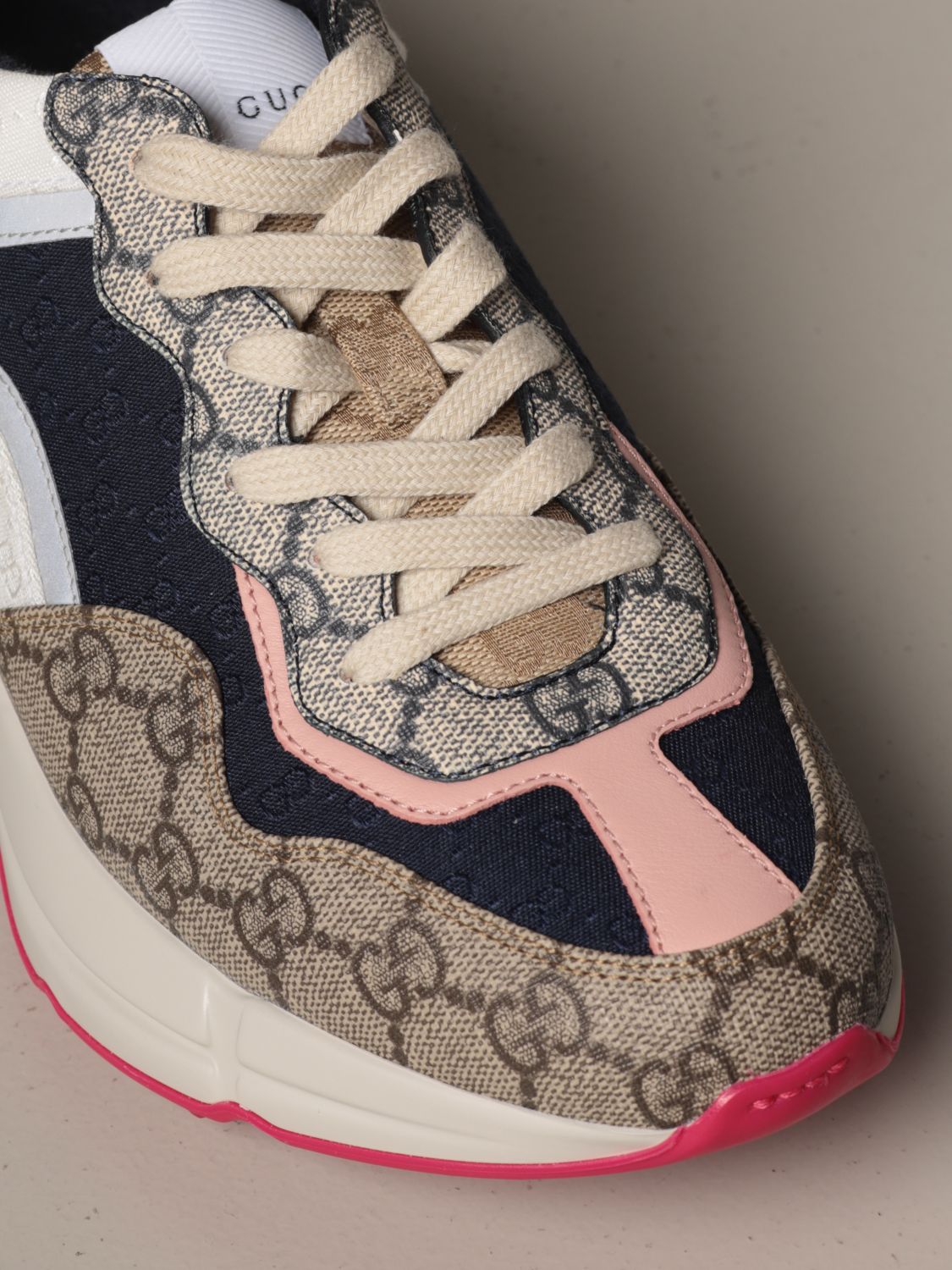 GUCCI: Rhyton sneakers in GG Supreme fabric mix - Beige | Gucci sneakers 620185 99WF0 online on 