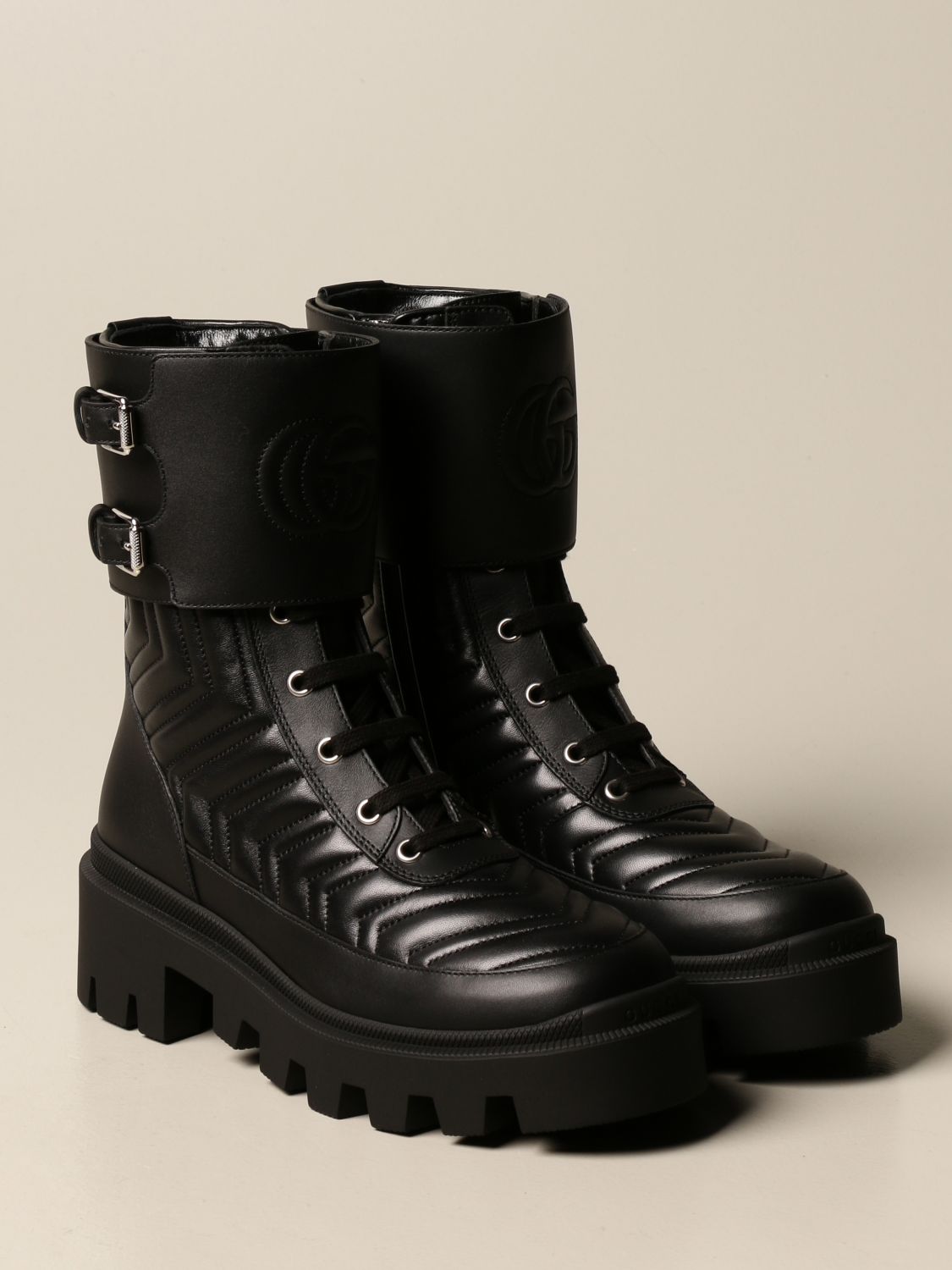 gucci quilted leather ankle boot with belt