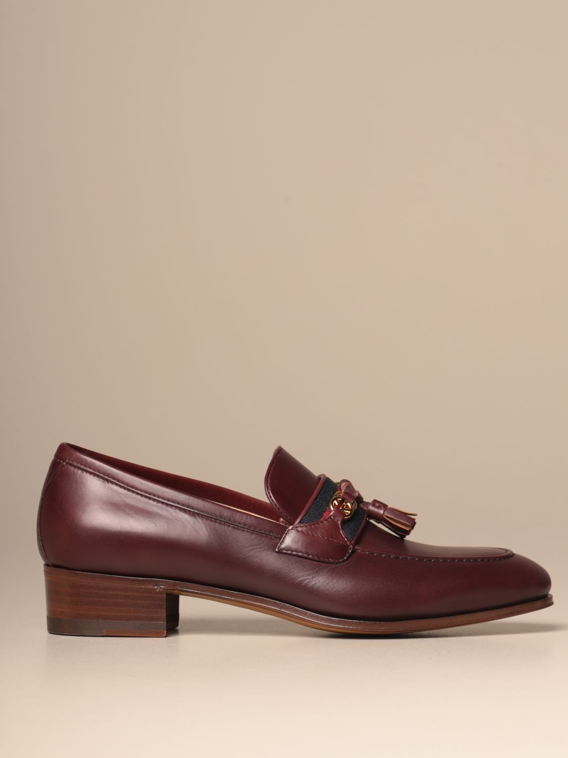 GUCCI: Paride loafer leather with Web band - Burgundy Gucci 624316 1W610 online on GIGLIO.COM