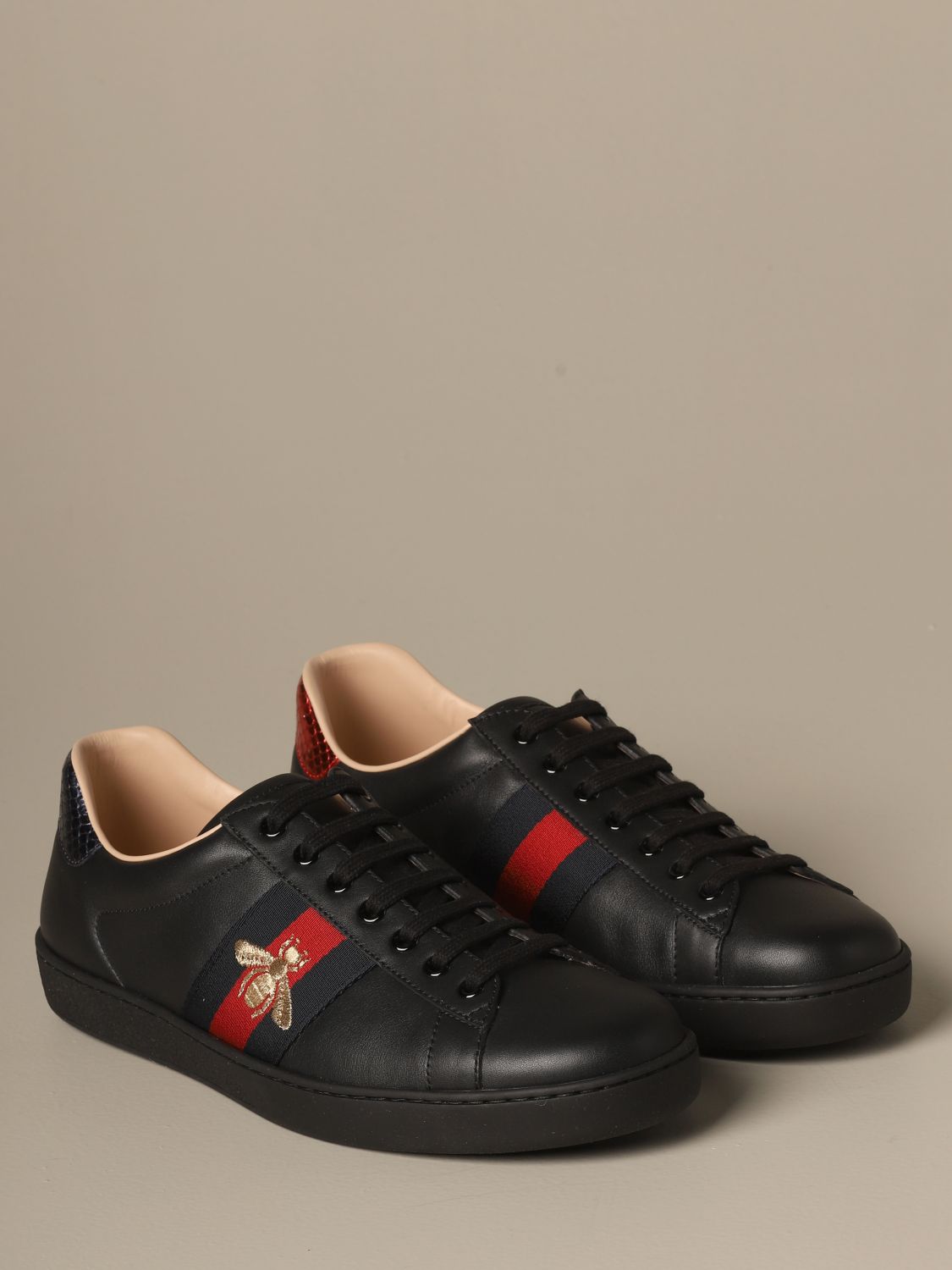 GUCCI: Ace leather sneakers with Web and bee bands | Sneakers Gucci Men ...