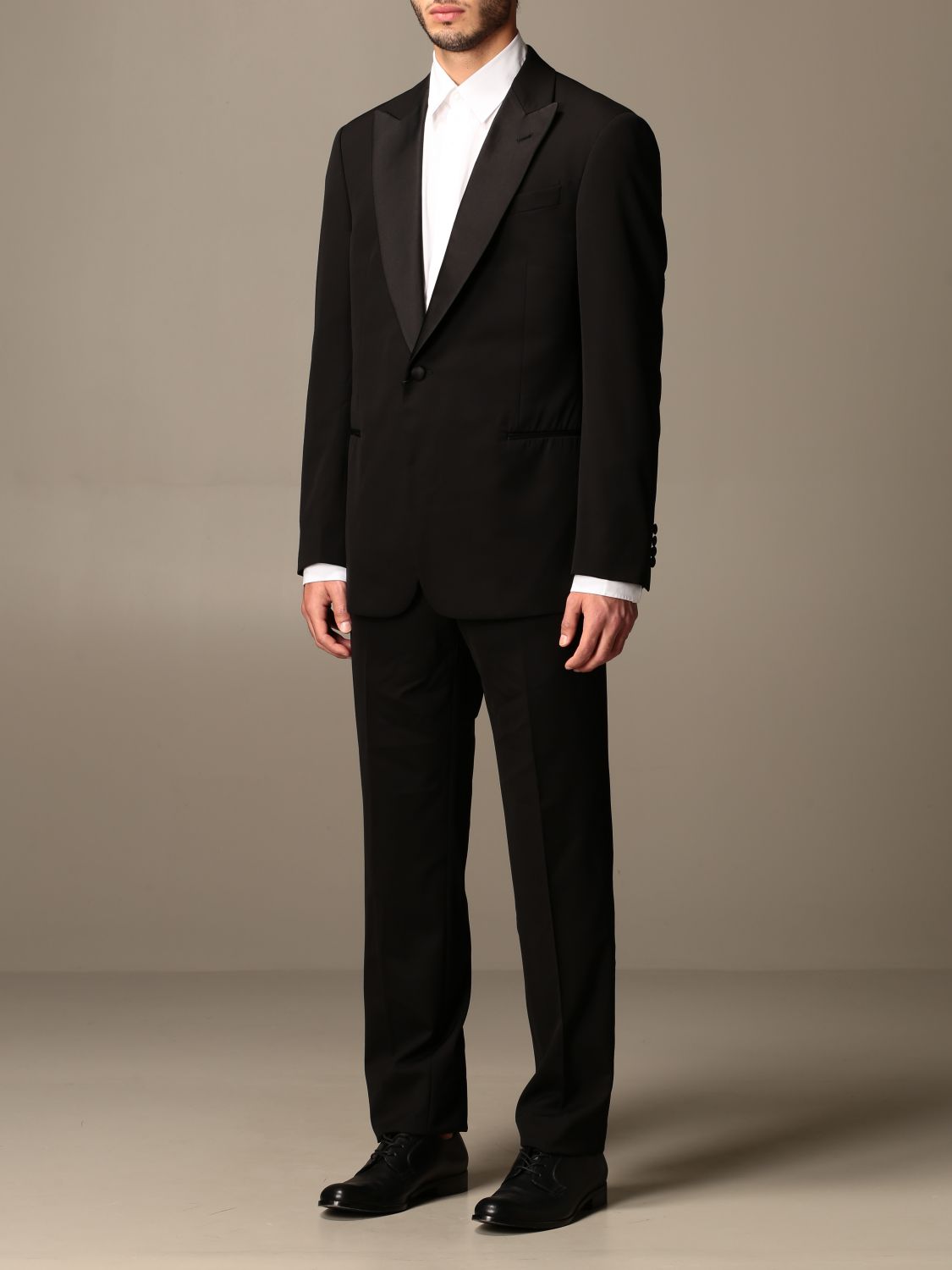 Giorgio Armani Outlet: tuxedo suit in virgin wool - Black | Suit ...