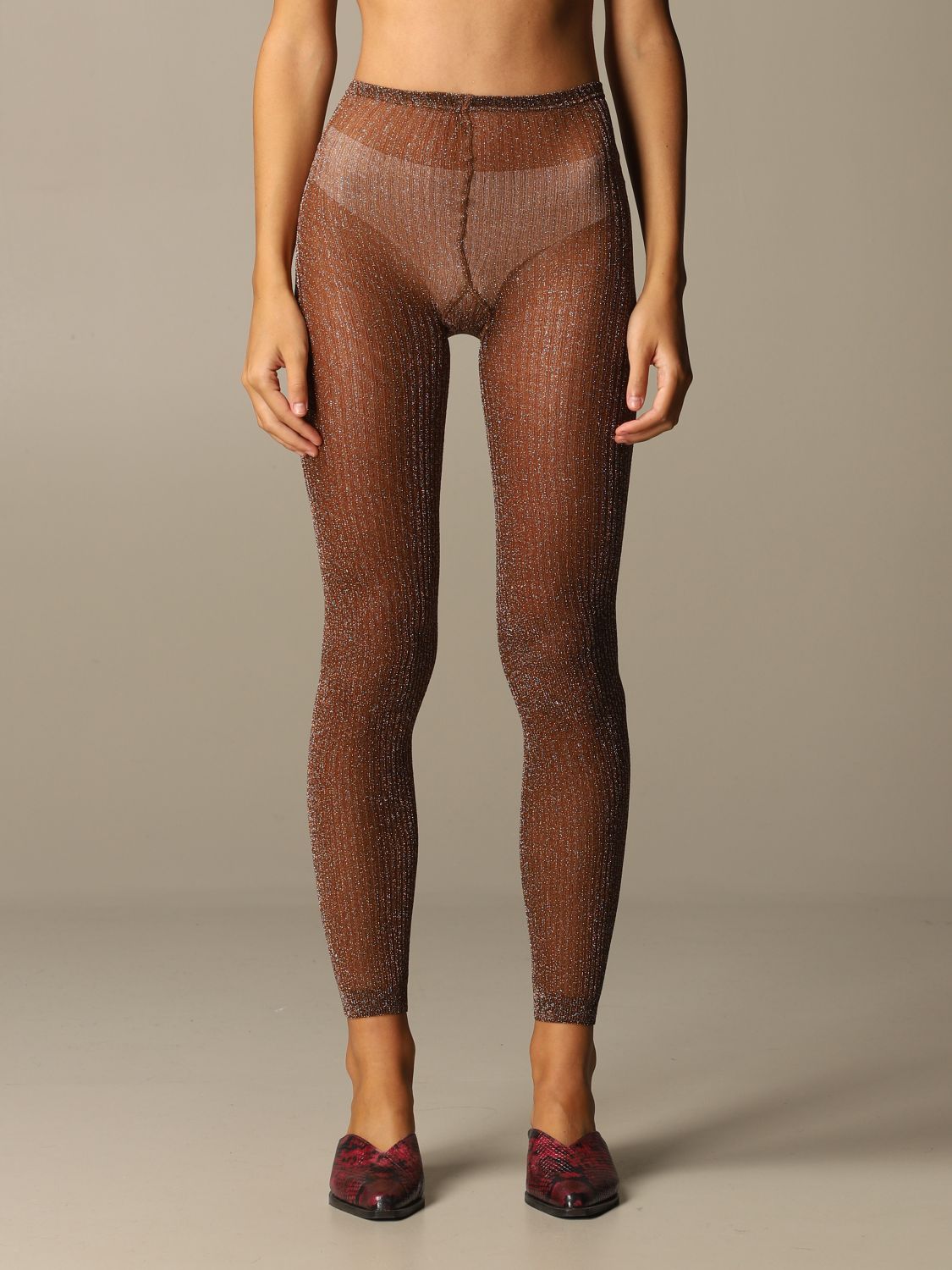 Missoni Outlet: leggings in stretch lurex knit - Bronze | Pants Missoni  LG00PM D7757 GIGLIO.COM