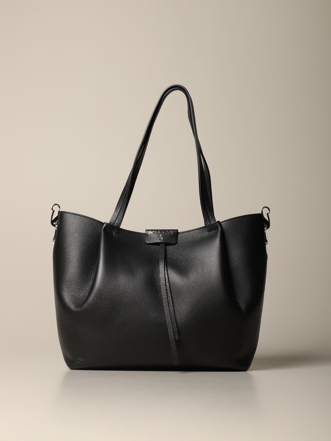 PATRIZIA PEPE: shopping bag in leather with logoed shoulder strap ...