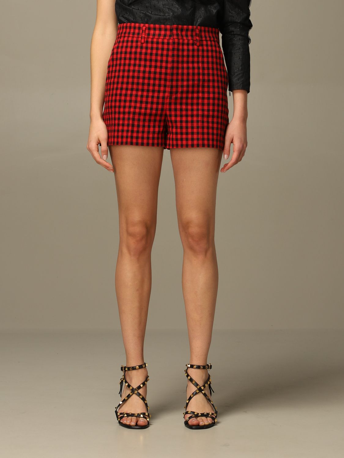 RED VALENTINO: shorts in check cotton and wool blend - Red | Red ...