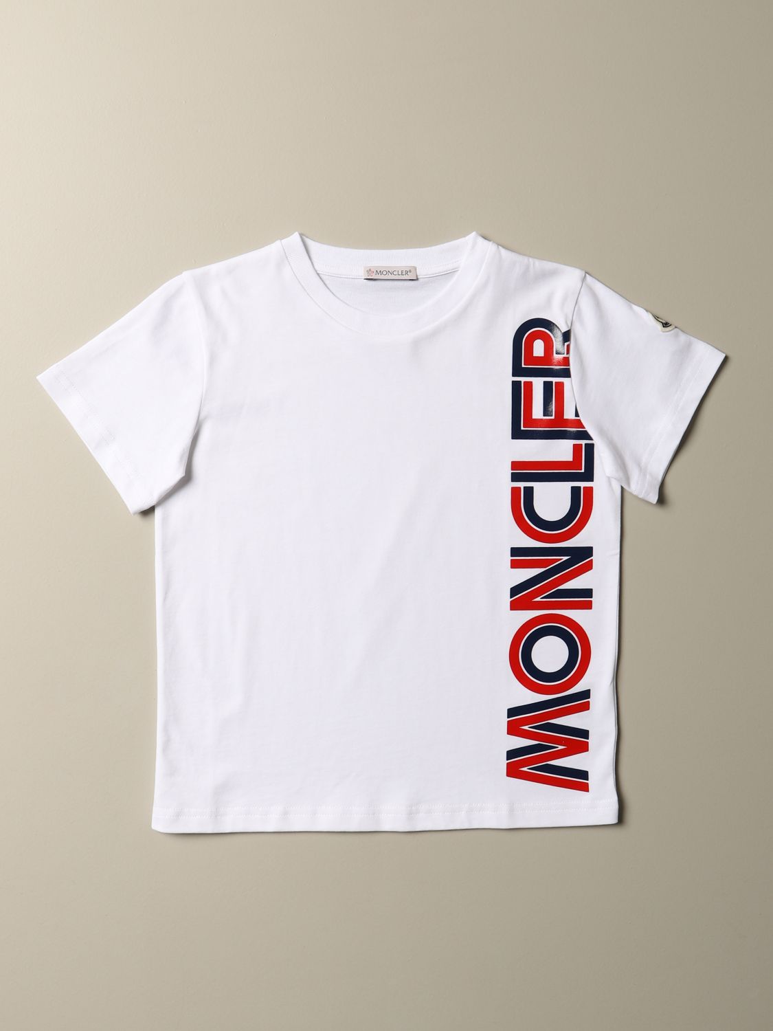 MONCLER: cotton T-shirt with rubberized logo - White | Moncler t-shirt