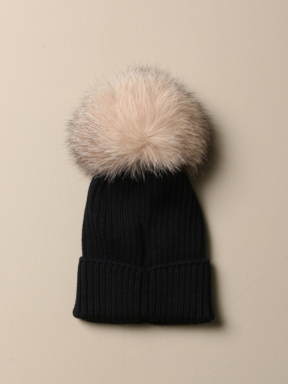 MONCLER: wool hat with maxi pompom 