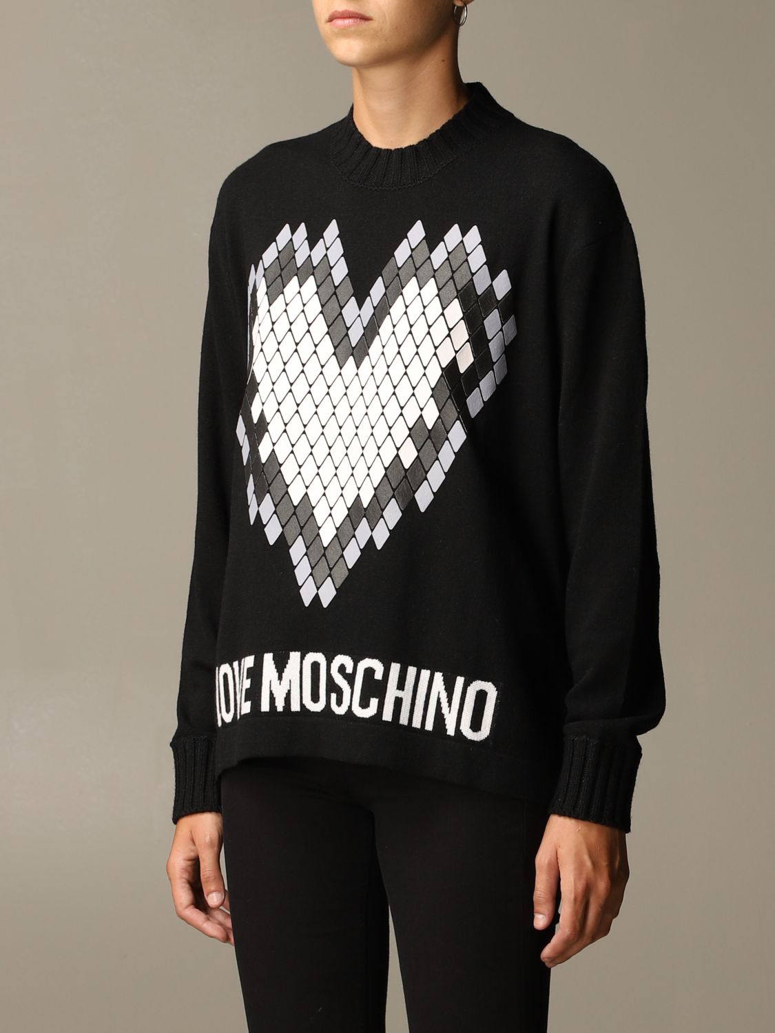 Love Moschino Pullover With Heart Print Sweater Love Moschino Women Black Sweater Love Moschino Ws35g11 X06 Giglio En