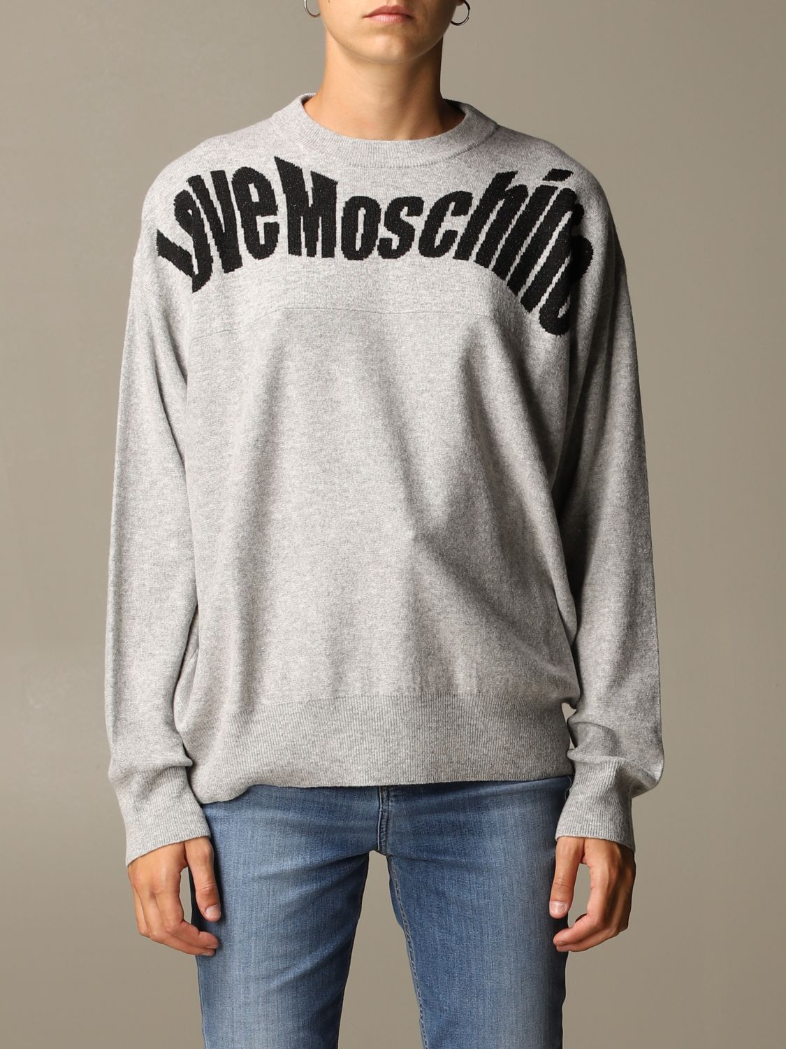 Love Moschino Outlet: sweater with jacquard logo - Grey | Love Moschino ...