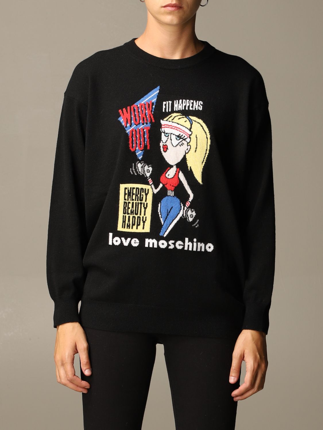 buis Aanpassingsvermogen Dictatuur Love Moschino Outlet: sweater with jacquard gym logo - Black | Love Moschino  sweater WS38G10 X0683 online on GIGLIO.COM