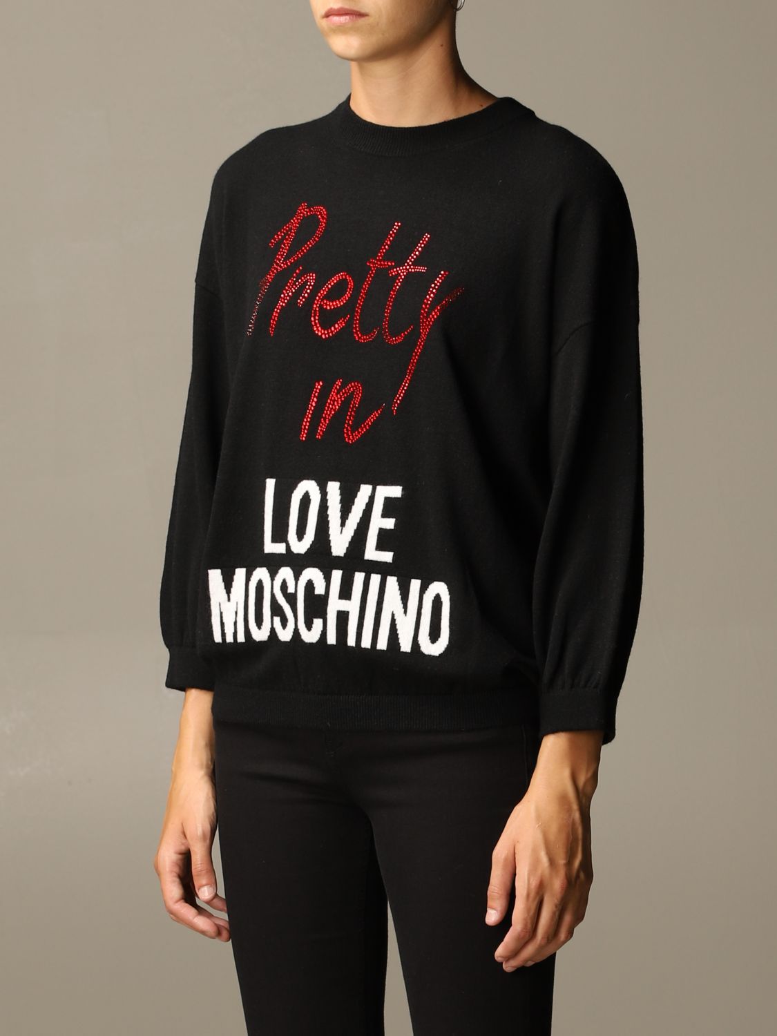 Love Moschino sweater in wool blend with rhinestone logo