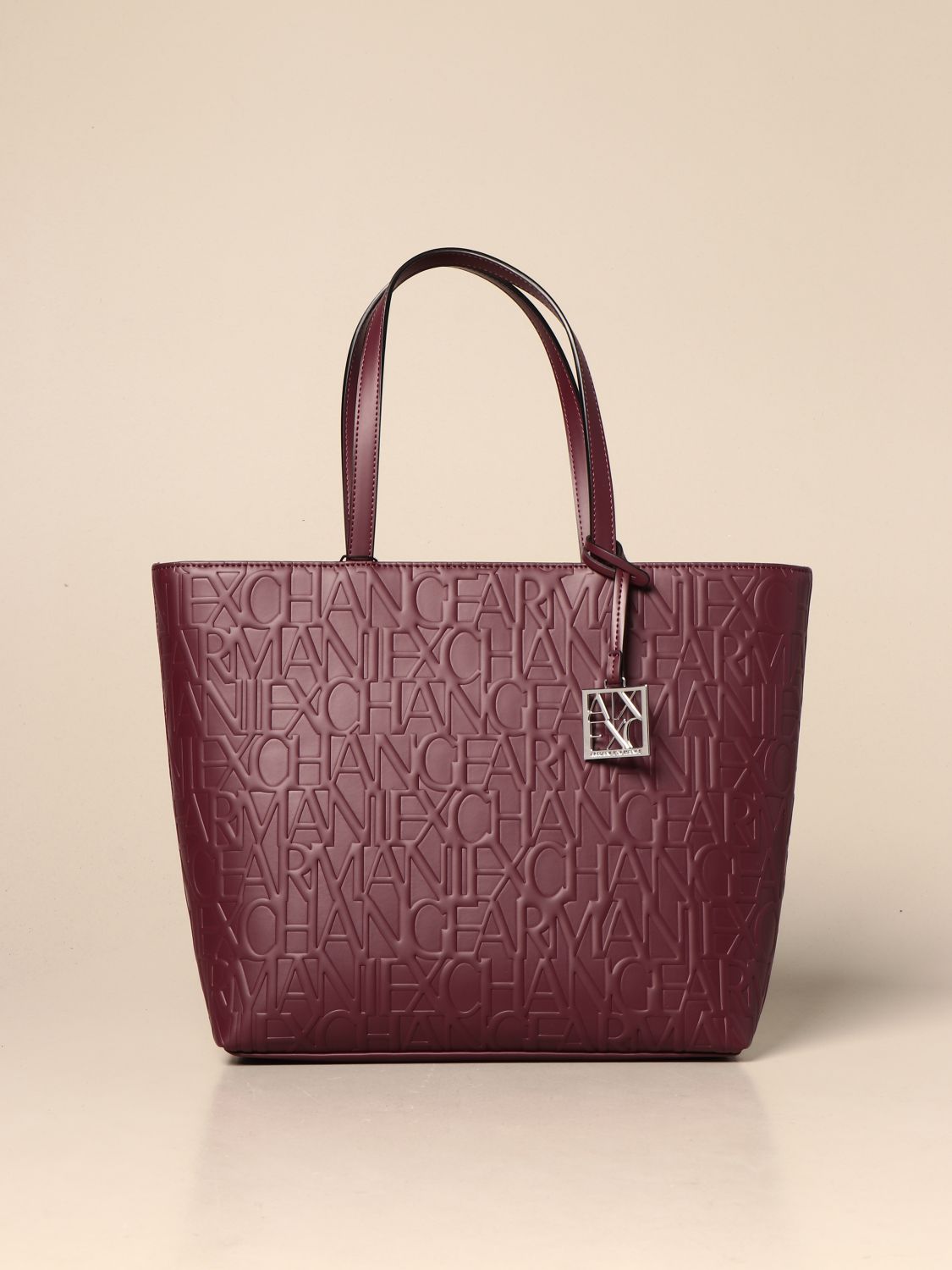 ARMANI EXCHANGE: shoulder bag in synthetic leather with embossed logo -  Burgundy