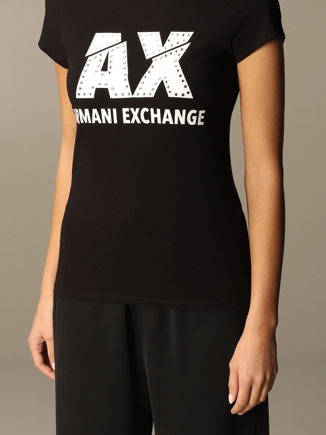 Outlet de Armani Exchange Camiseta para mujer, Negro Camiseta Armani
