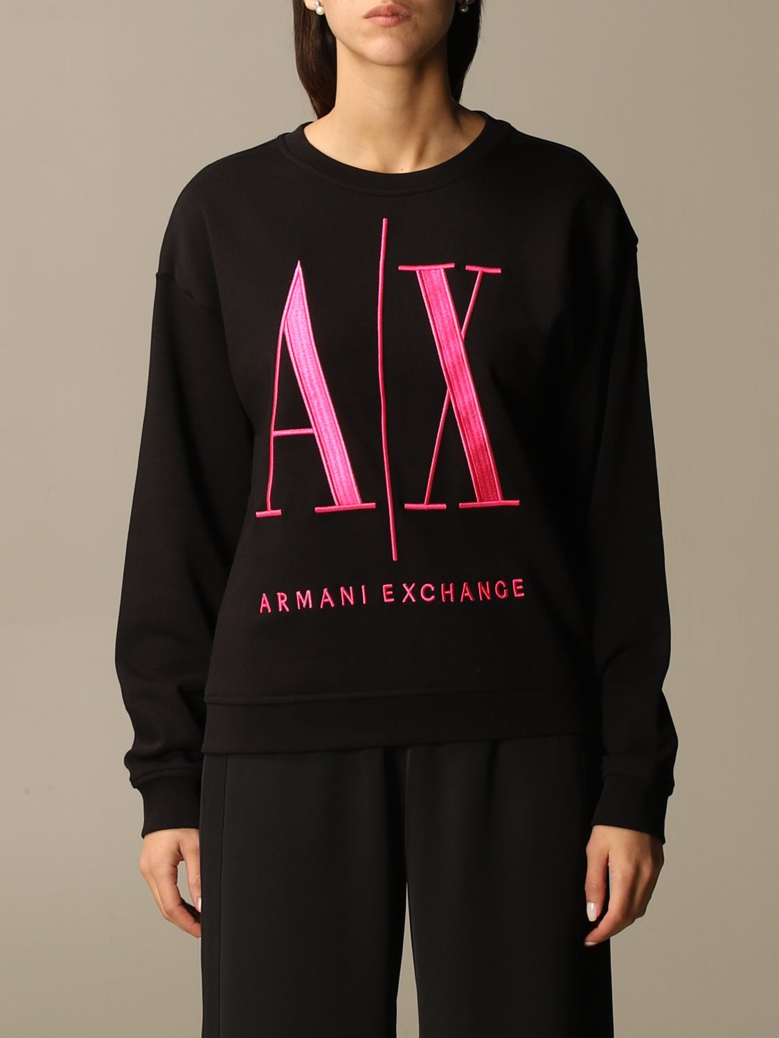 armani exchange crew neck logo sweatshirt black