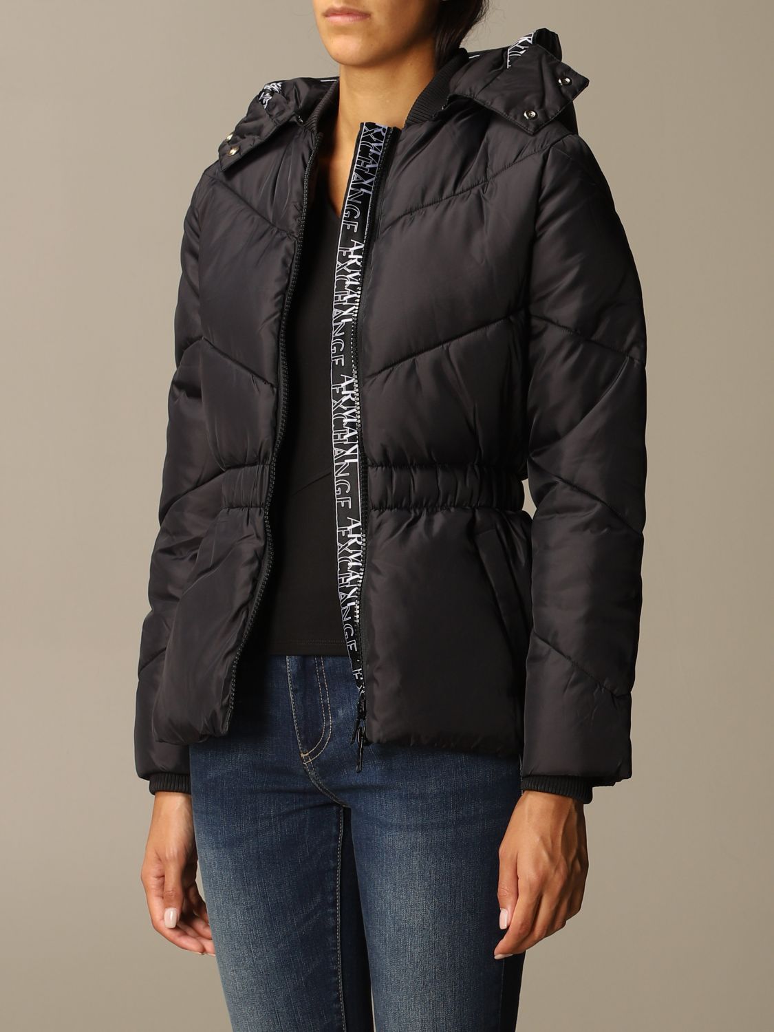Armani Exchange Outlet: Detachable hood down jacket with logo elastic