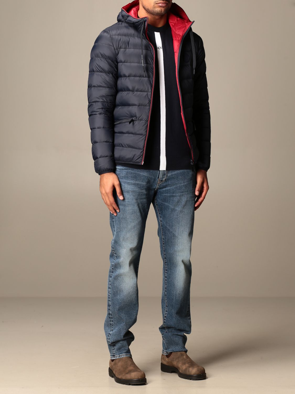 armani exchange hooded down jacket grey