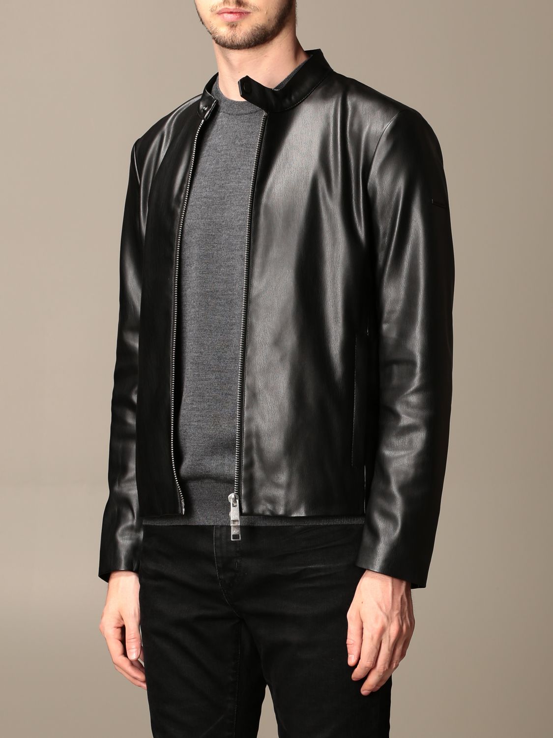 armani black leather jacket