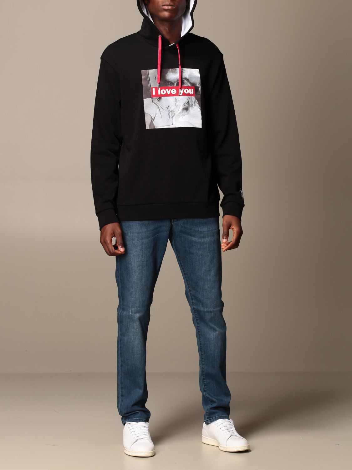 Armani Exchange Outlet: cotton sweatshirt with i love you logo - Black ...