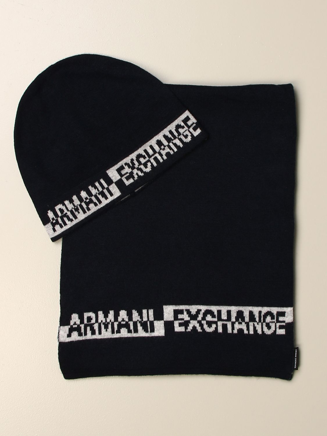 ARMANI EXCHANGE: Hat + Scarf Set - Blue | Armani Exchange hat 8NZ492 ZMO1Z  online on 