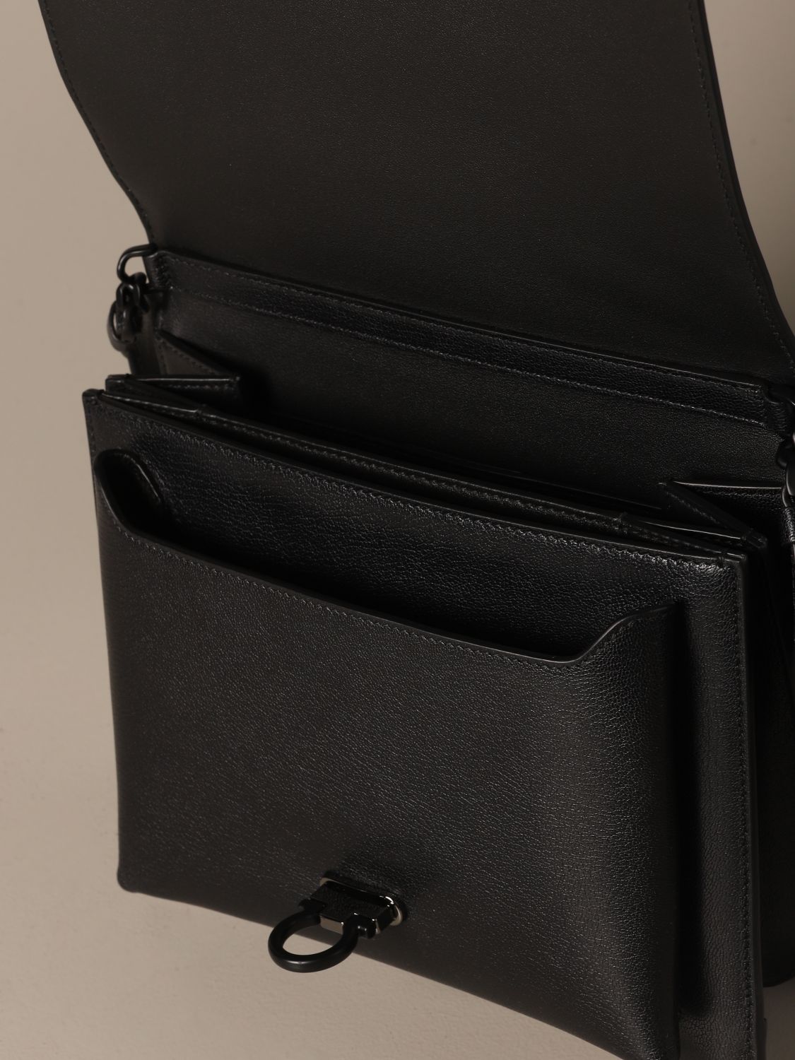 SALVATORE FERRAGAMO: Trifolio leather shoulder bag with Gancini ...