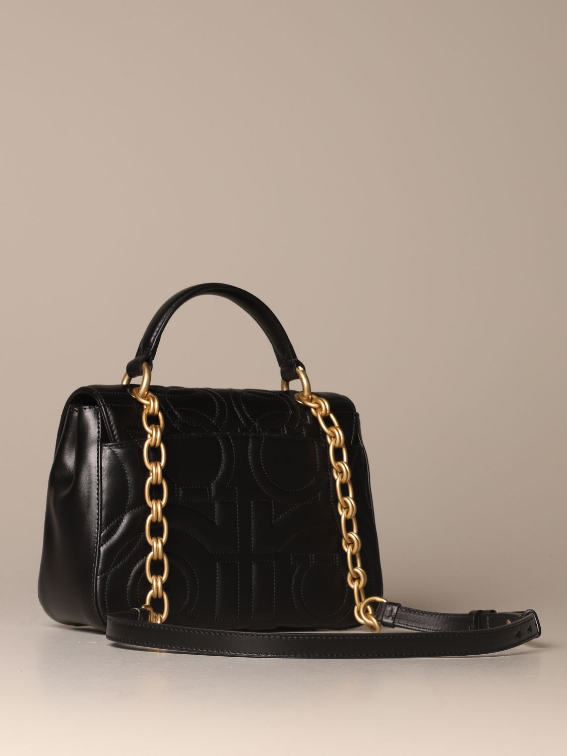 SALVATORE FERRAGAMO: Gancini handbag in matelassé - Black | Salvatore ...