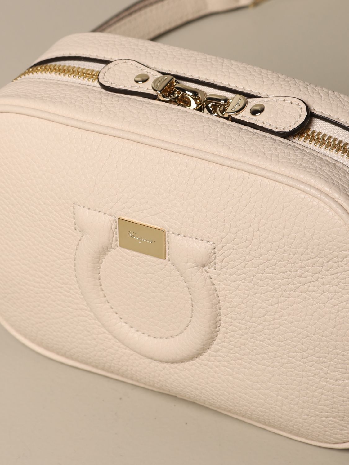 SALVATORE FERRAGAMO Gancio city leather shoulder bag Yellow Cream