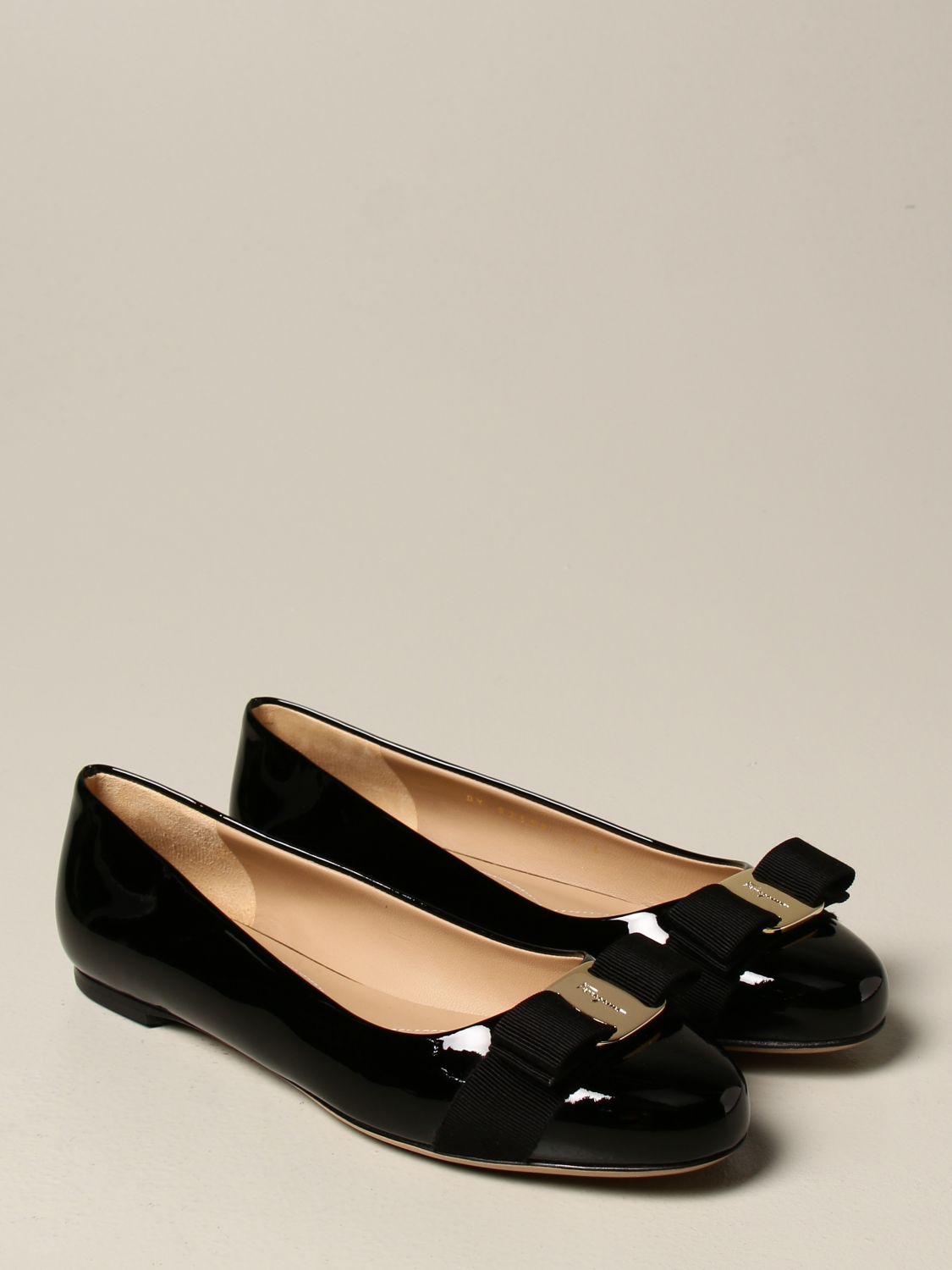 SALVATORE FERRAGAMO: Varina ballerina in patent leather | Ballet Flats ...