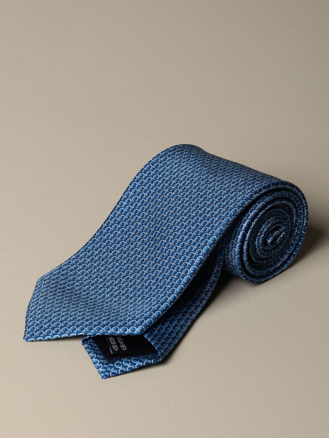 FERRAGAMO: silk tie with Gancini pattern - Gnawed Blue | Ferragamo tie ...