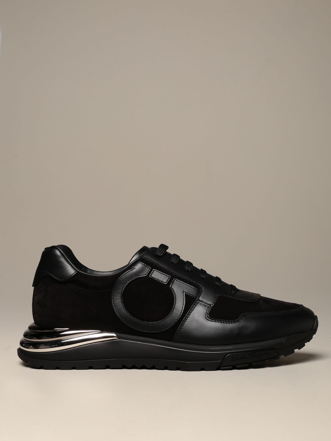 FERRAGAMO: Gancini Brooklyn sneakers in suede - Black | Ferragamo ...