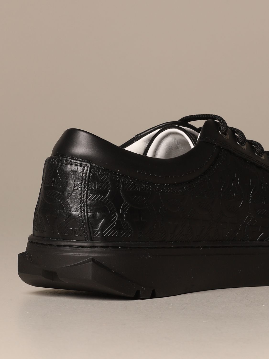 salvatore ferragamo men's borg gancini leather sneakers