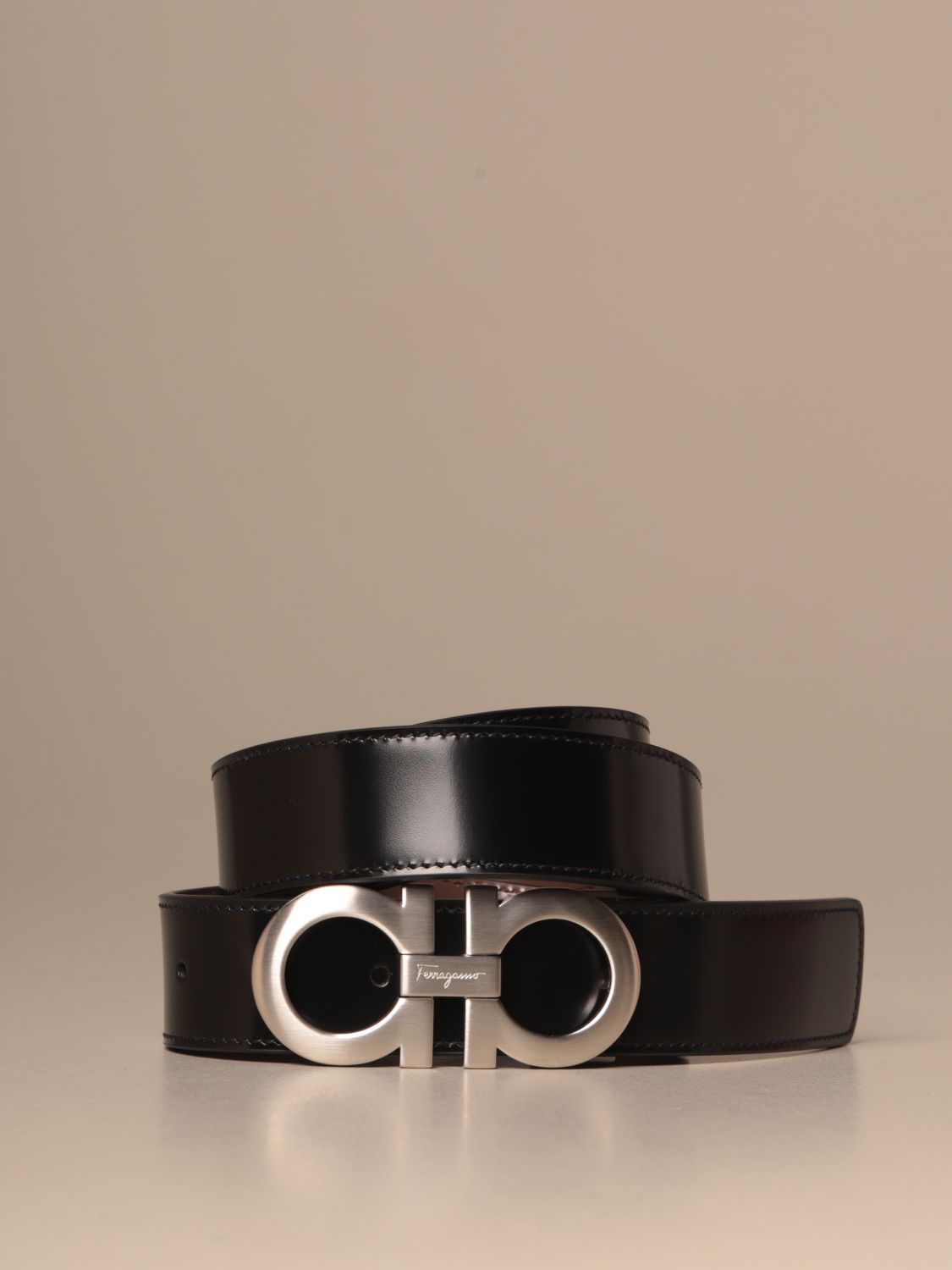 Ferragamo Gancini Reversible Belt in Brushed Leather