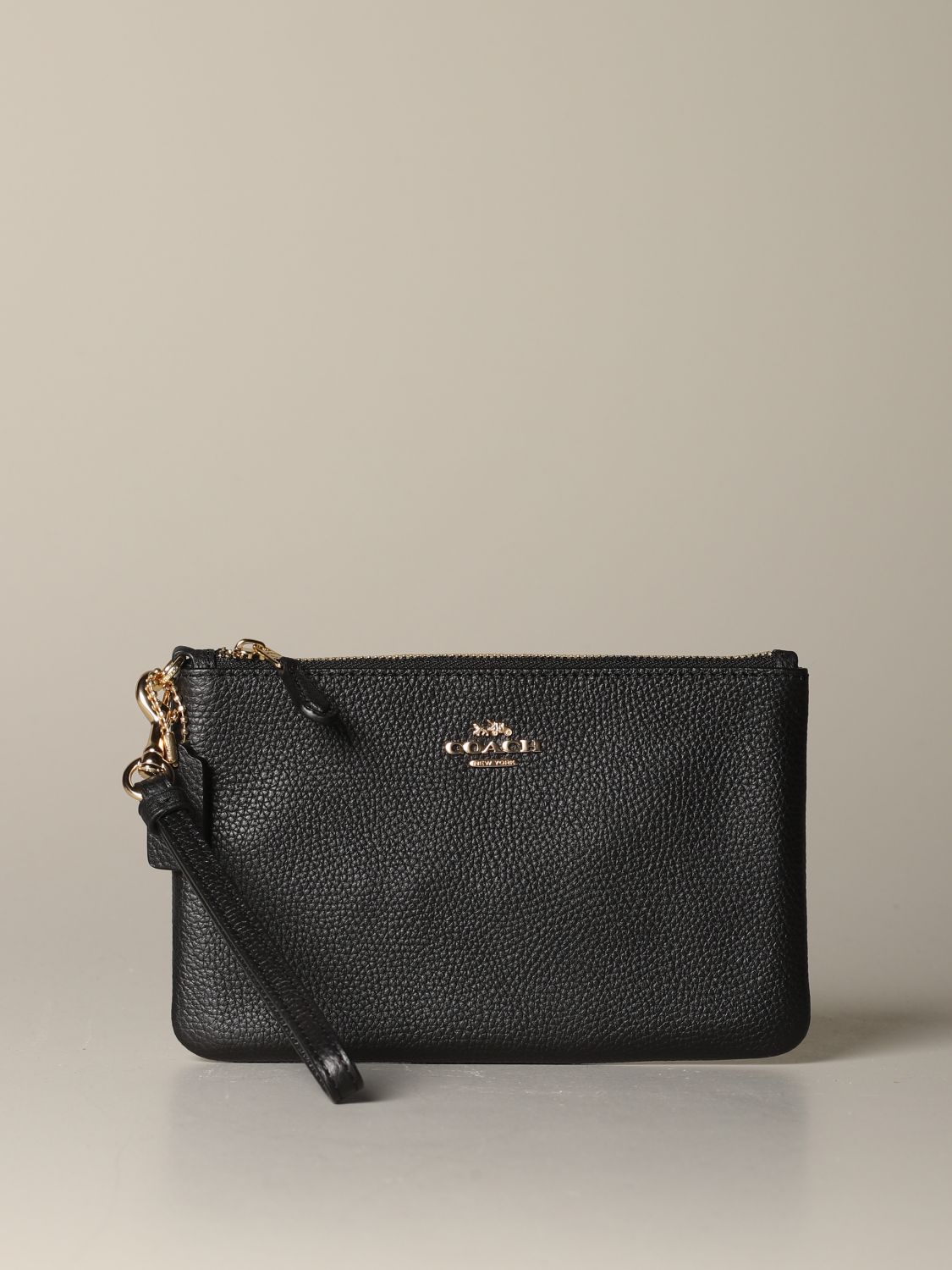 COACH: envelope clutch in textured leather - Black