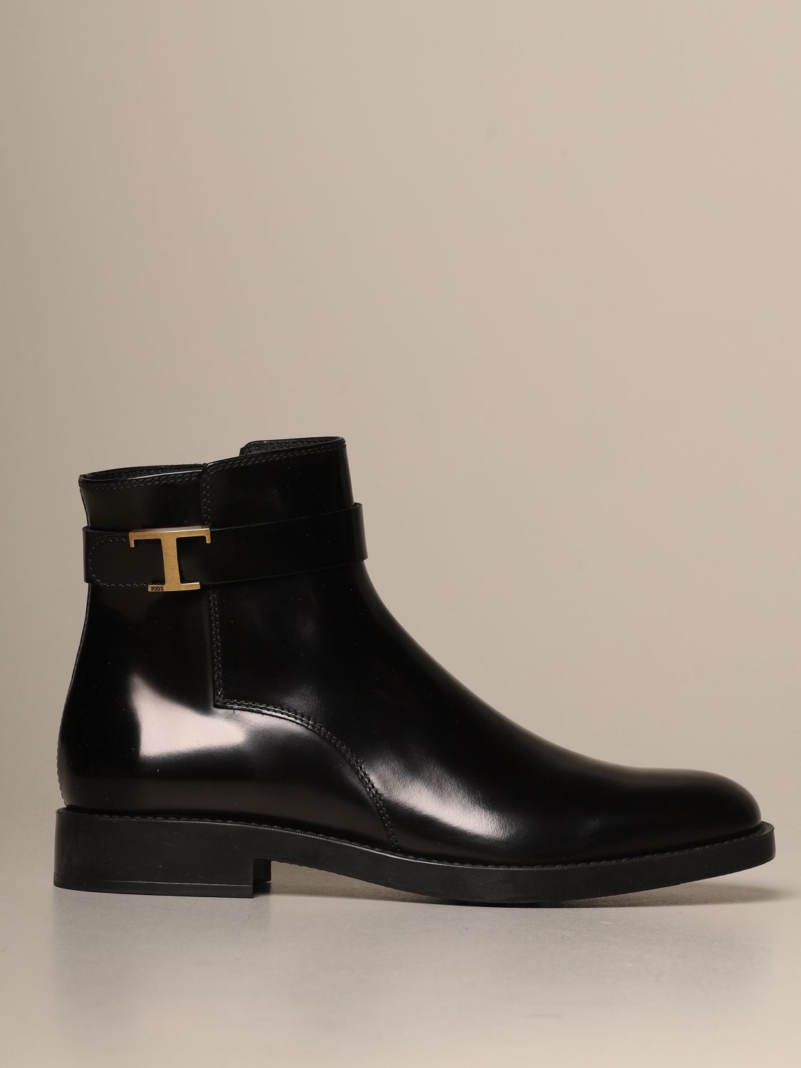 Tods Outlet: Tod's ankle boot in brushed leather with metal T buckle | Flat  Booties Tods Women Black | Flat Booties Tods XXW60C0DE10AKTB999 GIGLIO.COM
