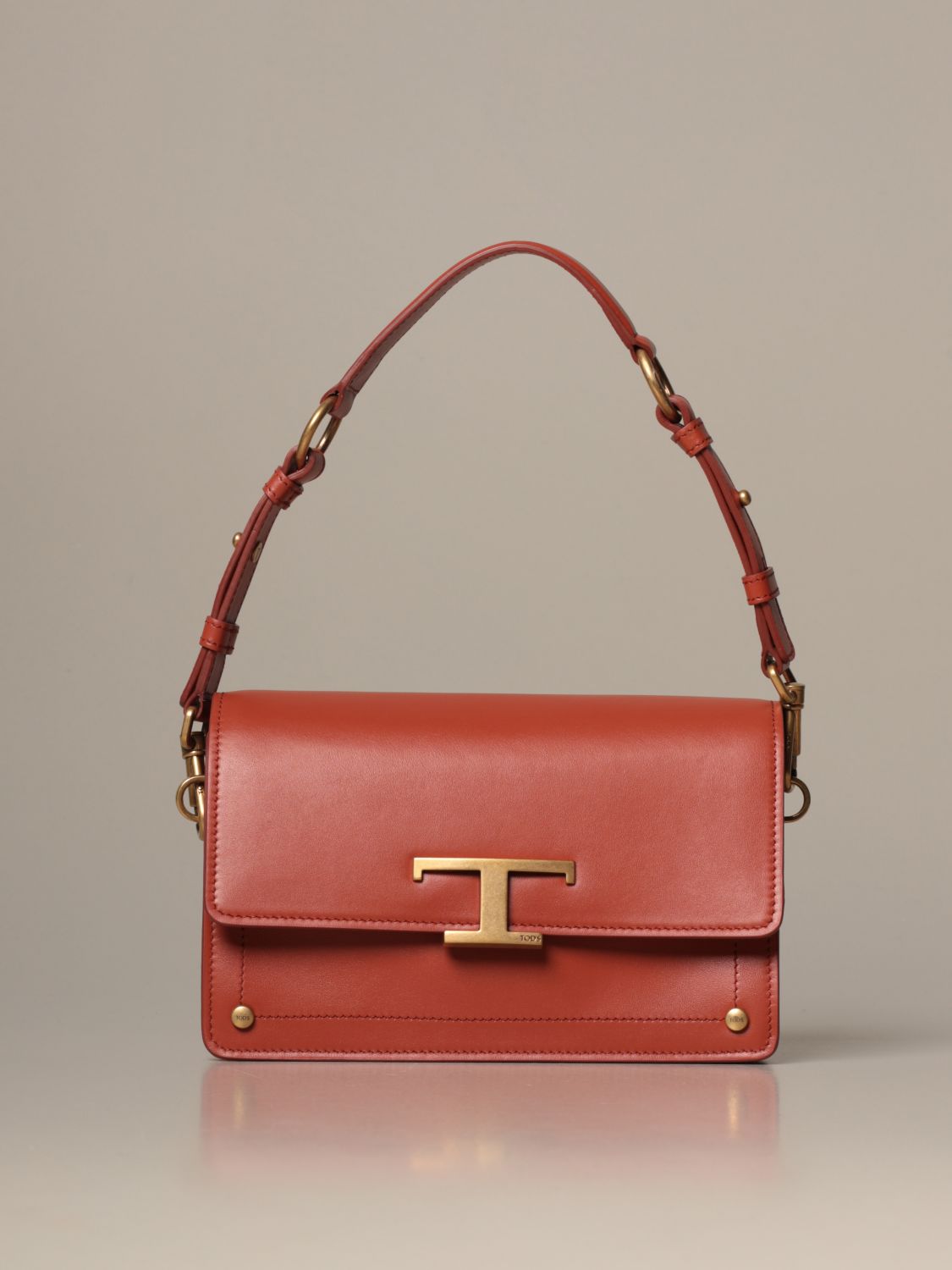 Tod's Orange Leather T Timeless Chain Shoulder Bag