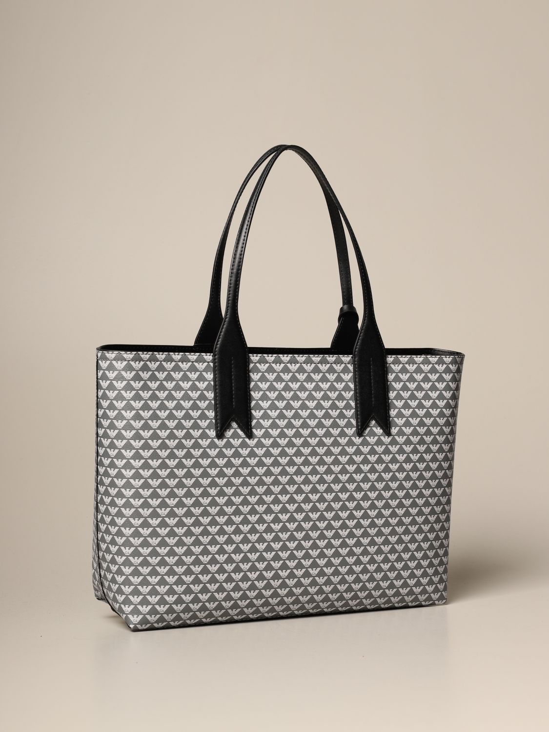 EMPORIO ARMANI: shopper bag with all over logo - Grey | Tote Bags ...