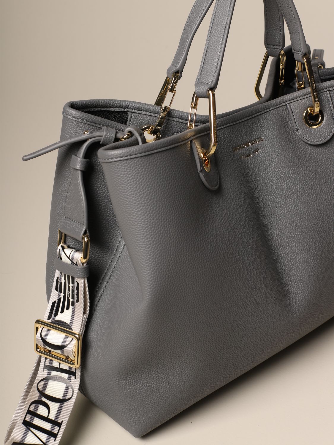 EMPORIO ARMANI: MyEA bag in grained synthetic leather - Grey | Tote ...