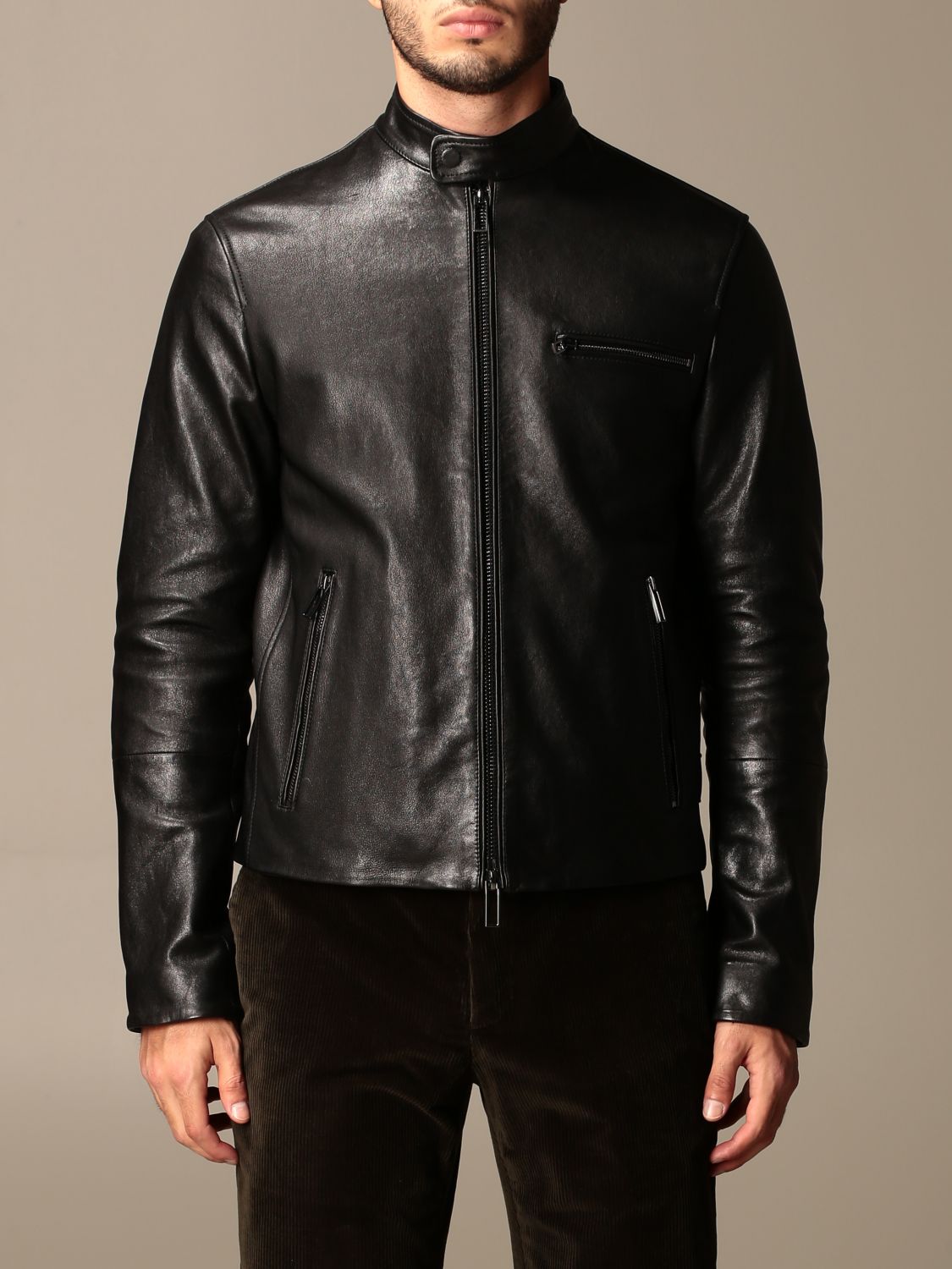 Emporio Armani Outlet: leather jacket - Black | Emporio Armani jacket ...