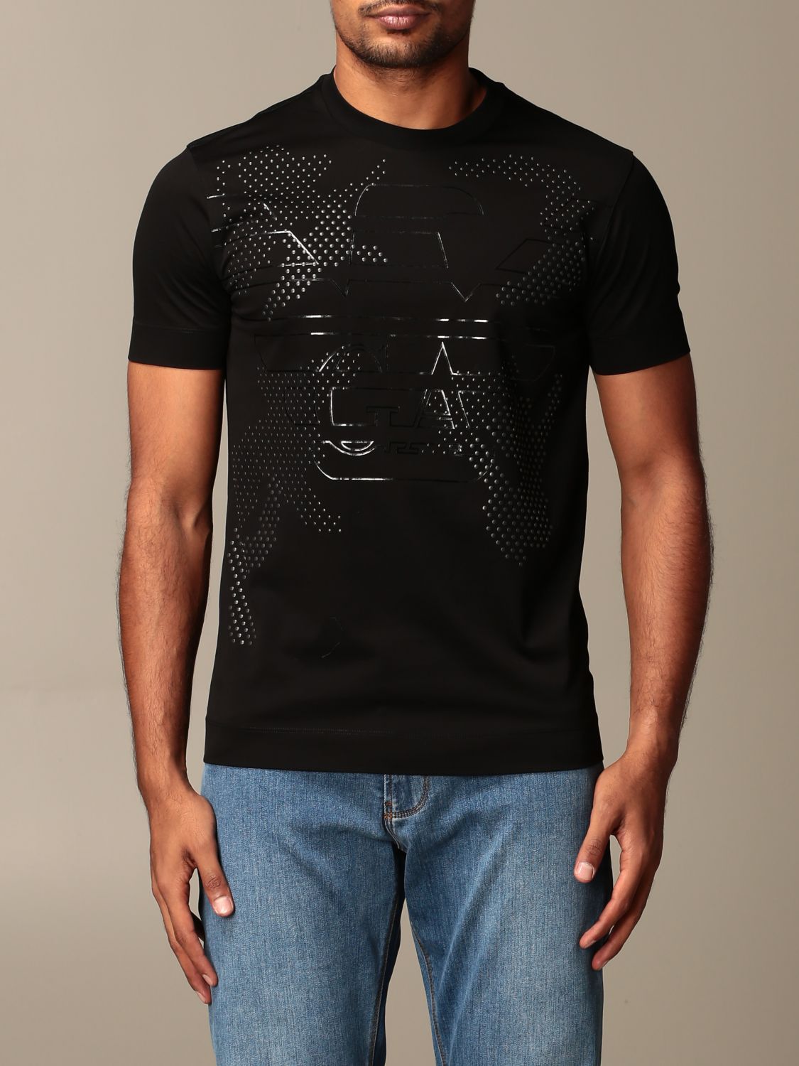 Emporio Outlet: cotton T-shirt with stud - Black Emporio Armani t-shirt 6H1TG2 1JTUZ online on GIGLIO.COM