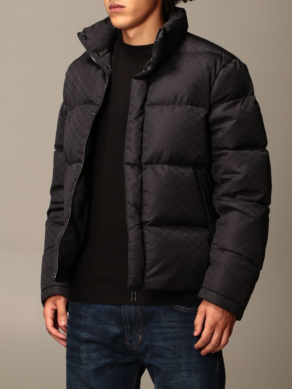 Emporio Armani nylon down jacket with all over logo | Jacket Emporio ...