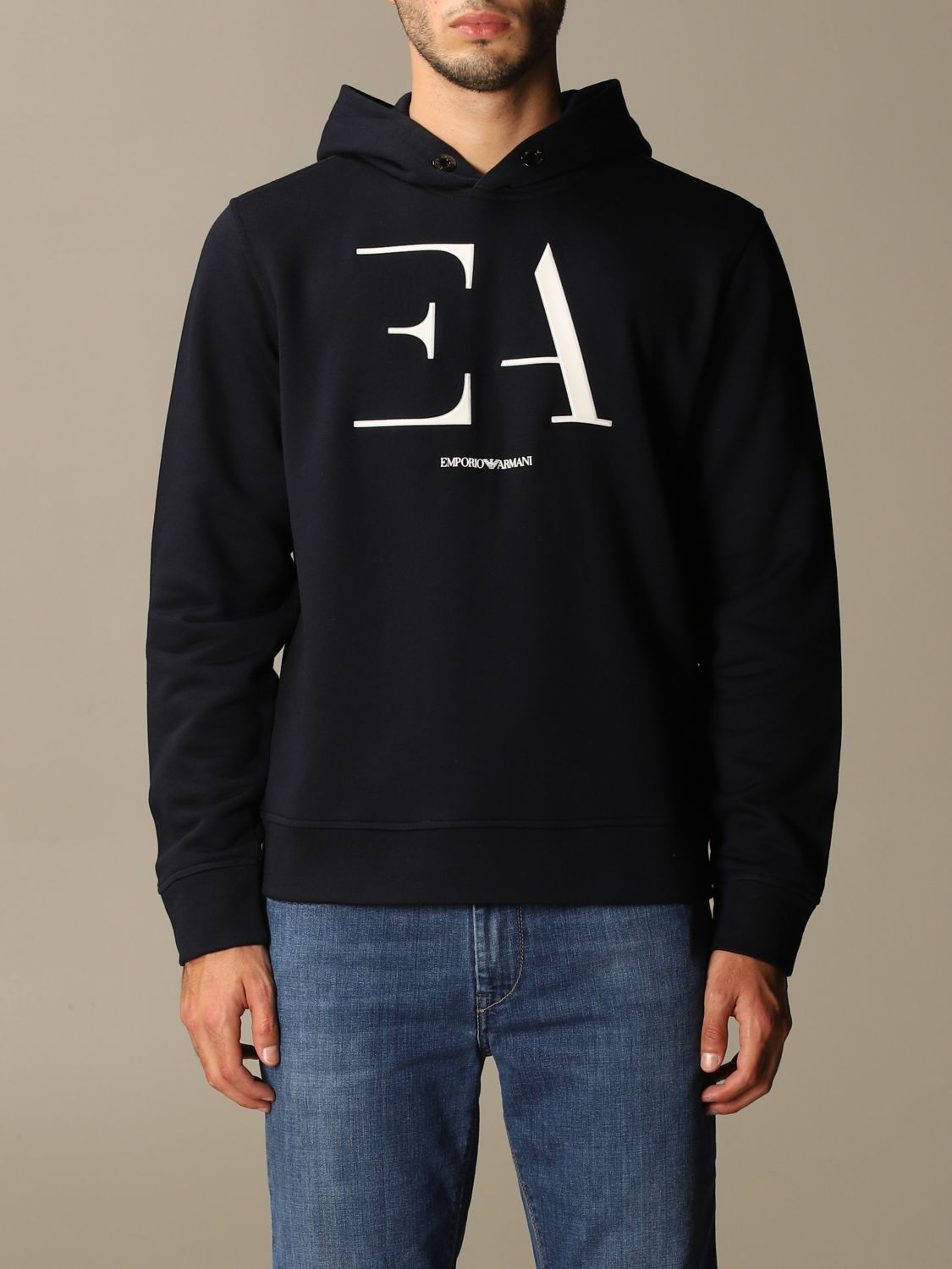 EMPORIO ARMANI: cotton sweatshirt with big logo - Blue 1 | Emporio ...