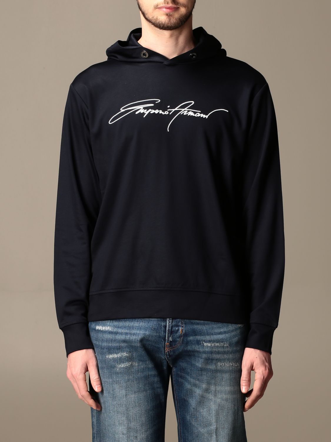 Emporio Armani Outlet: Felpa in jersey con logo ricamato - Blue | Felpa  Emporio Armani 6H1MC2 1JSGZ GIGLIO.COM