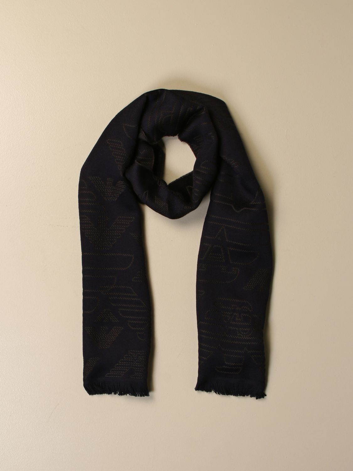 Emporio Armani Outlet: wool scarf with jacquard logo - Blue | Emporio Armani  scarf 625009 0P306 online on 