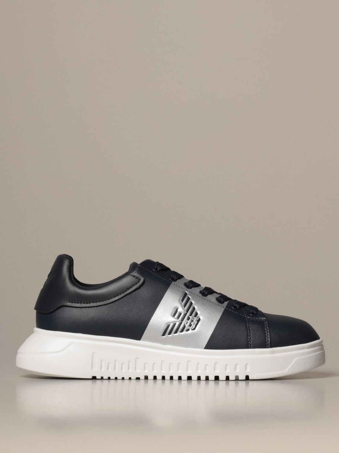 Emporio Armani Leather Sneakers With Embossed Logo On The Side 