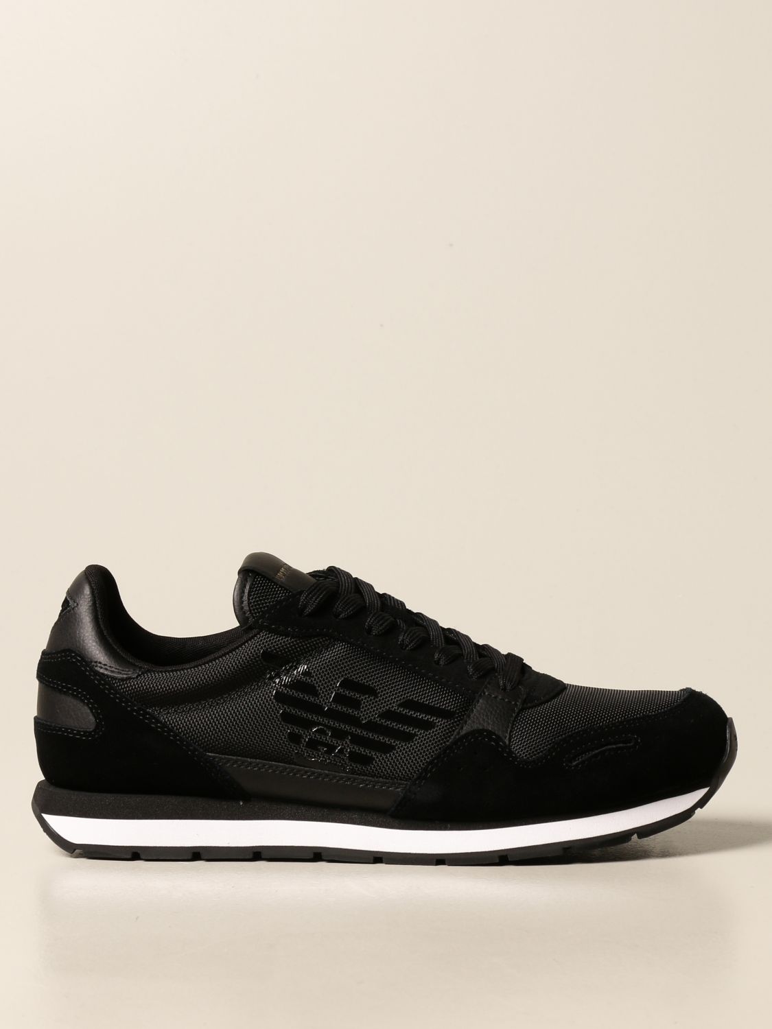 Emporio Armani Outlet: sneakers in suede and technical fabric - Black ...