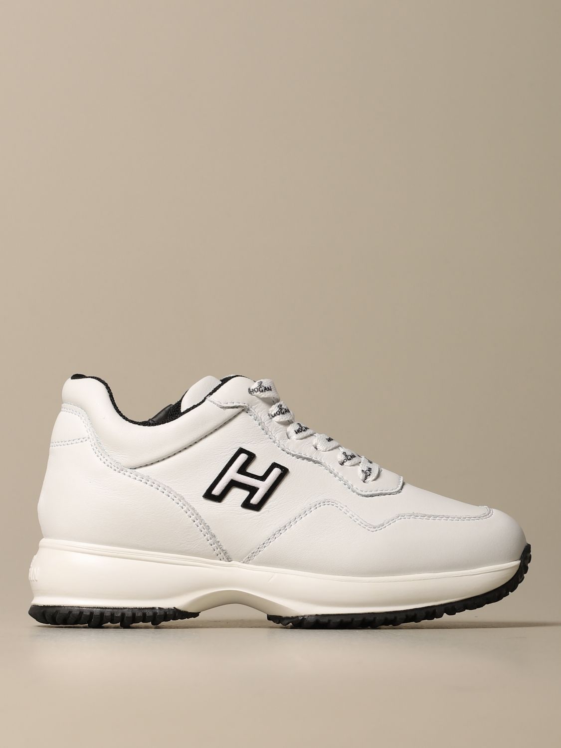 Hogan Outlet: Interactive leather sneakers with H flock - White | Hogan HXC00N0V310 online on GIGLIO.COM