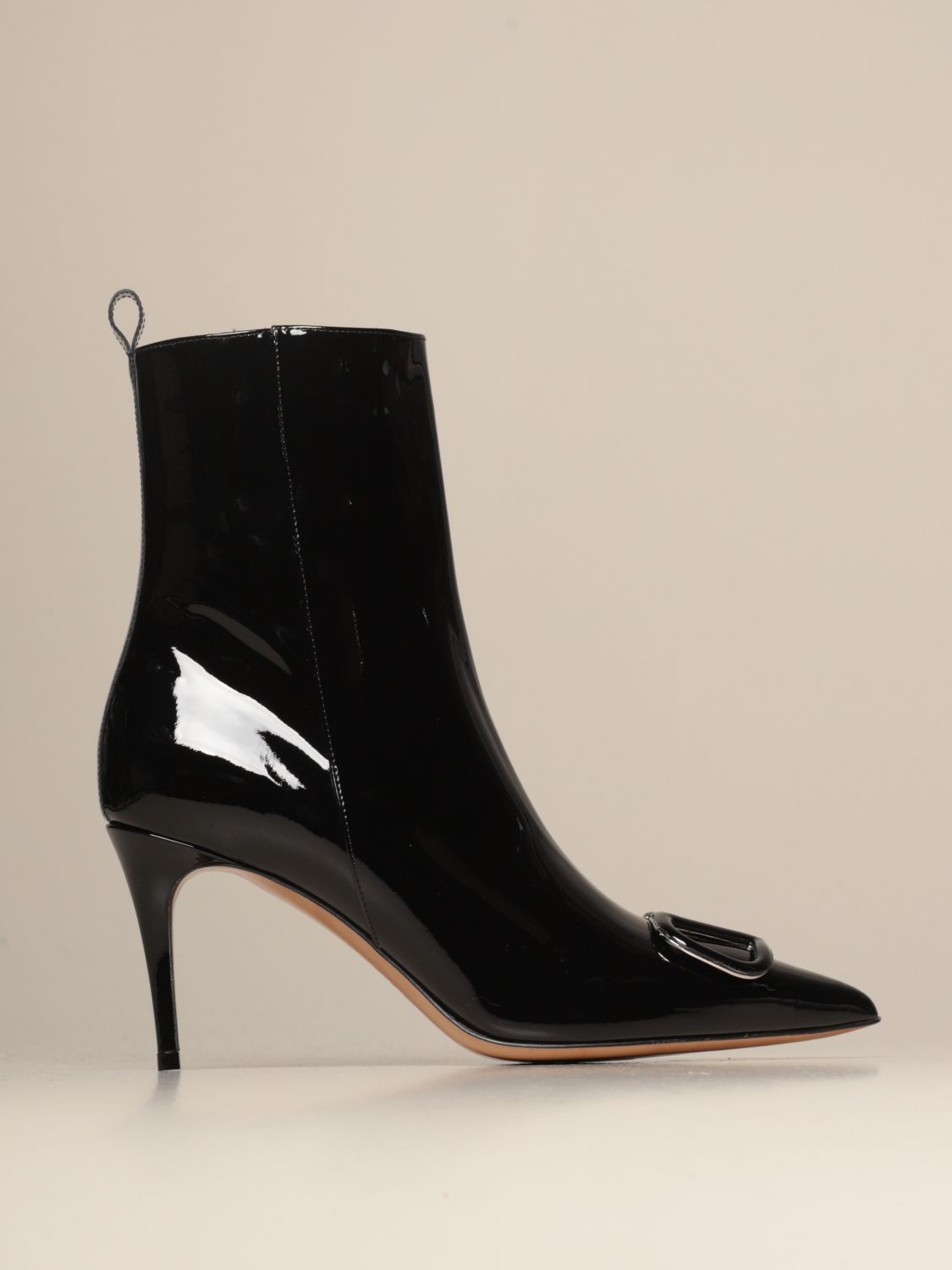 patent flat ankle boots