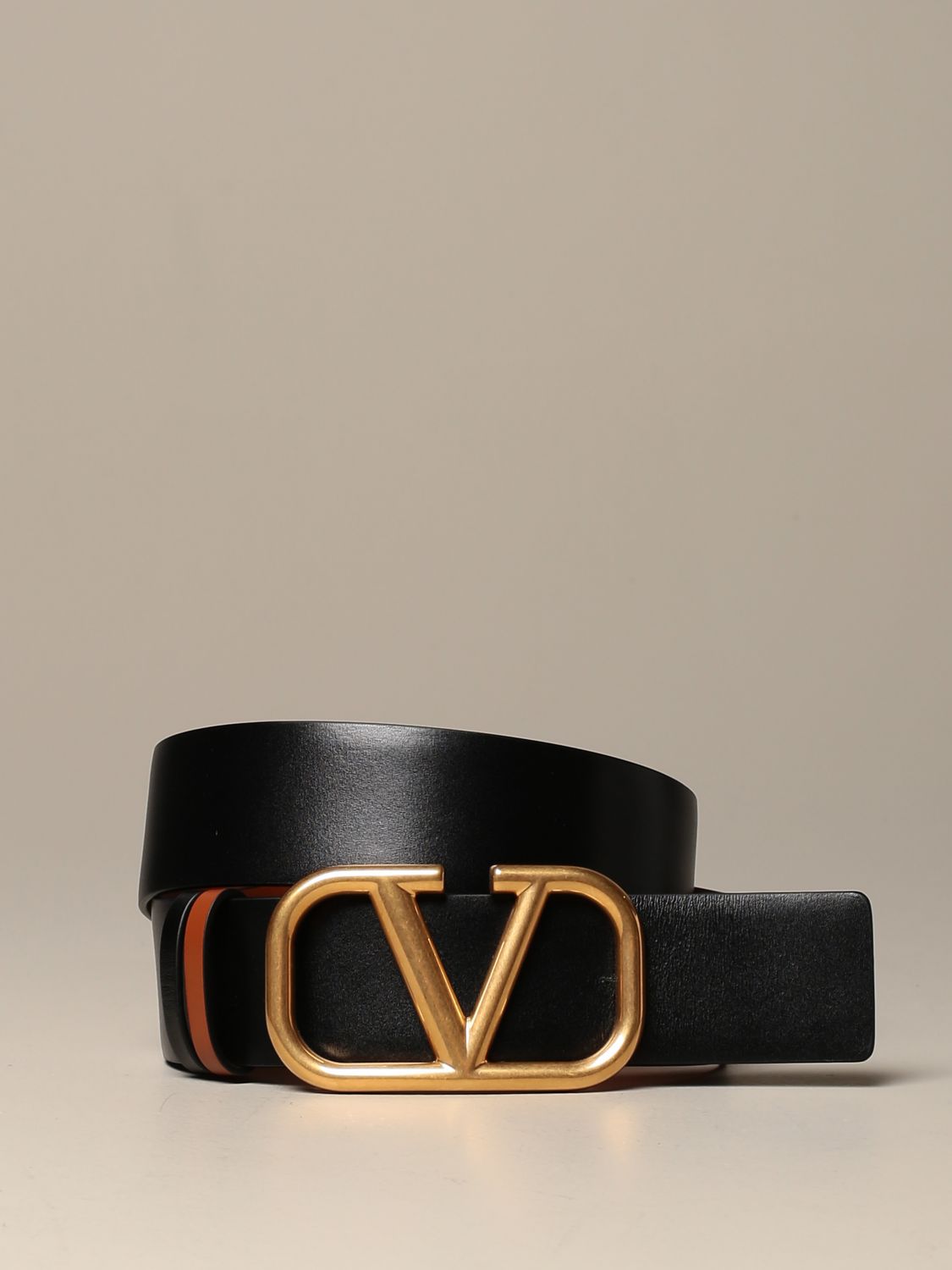 VALENTINO GARAVANI: belt in genuine reversible leather with VLogo buckle -  Black