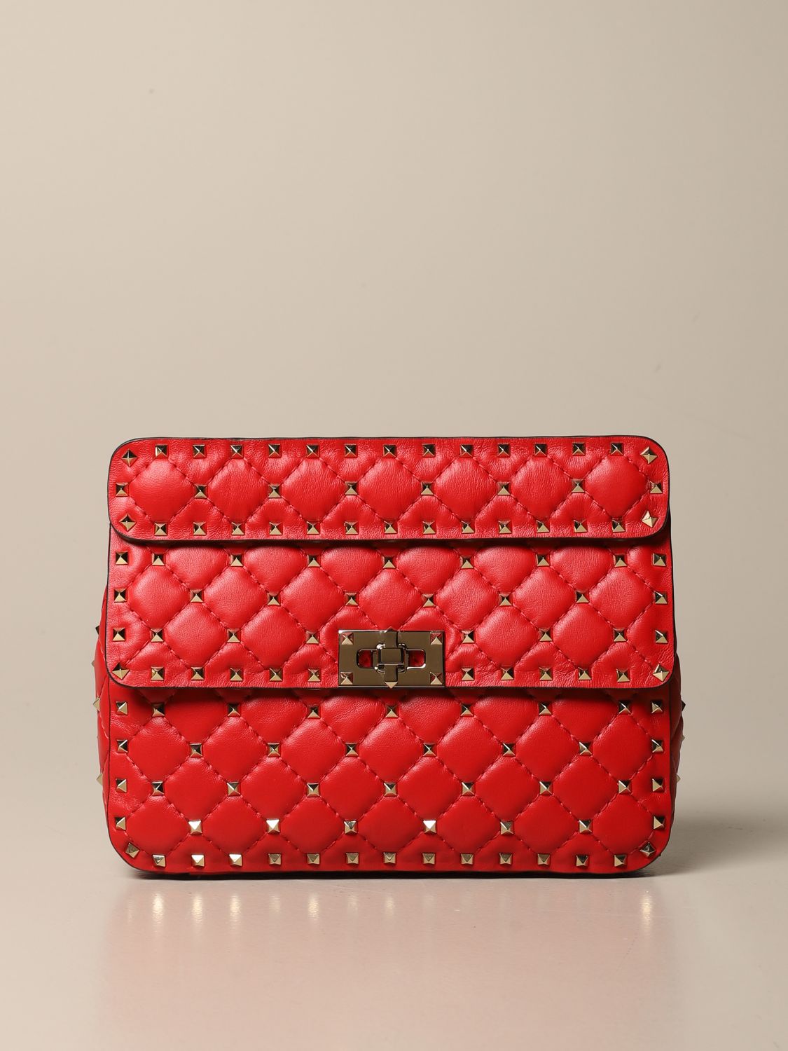Rockstud spike leather backpack Valentino Garavani Red in Leather - 22564660