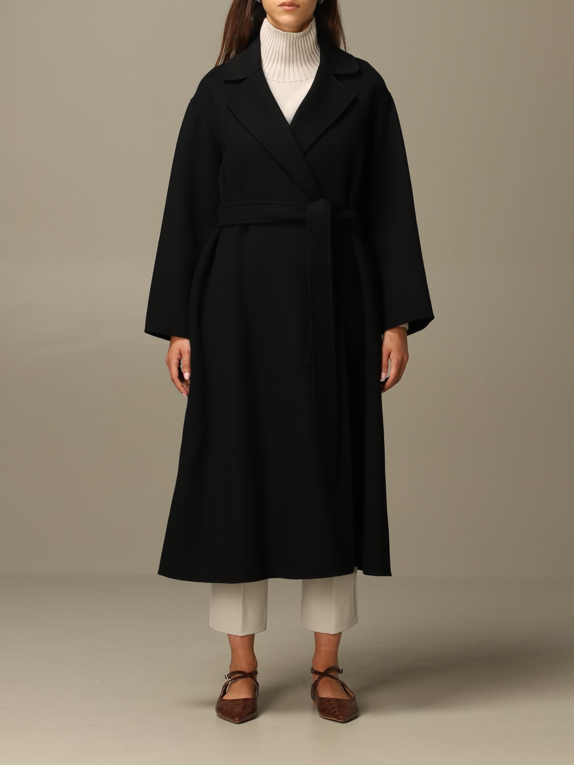 S MAX MARA: Elena coat in virgin wool - Black | S Max Mara coat ...